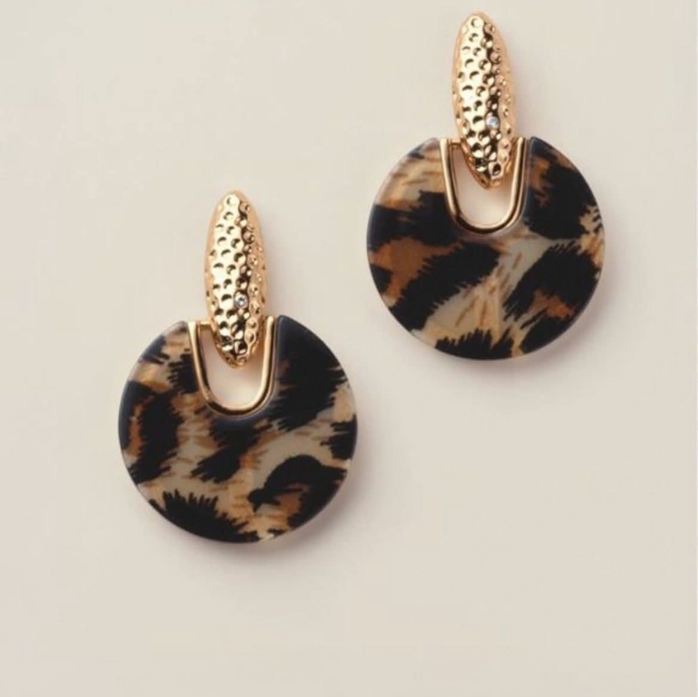 Leopard Print Gold and Black Stud Dangle Earrings BNIB New
